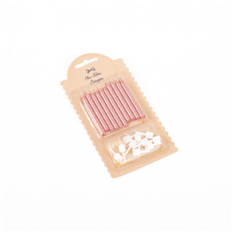 Candelina Torta  Glitter Con Base 6cm 10pz Rosa Gold