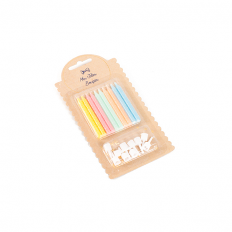 Candelina Torta  Glitter Con Base 6cm 10pz Colori Pastello