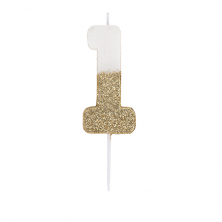 Candelina Torta Numero Glitter Bianco Oro 7cm 1