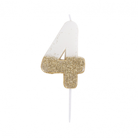 Candelina Torta Numero Glitter Bianco Oro 7cm 4