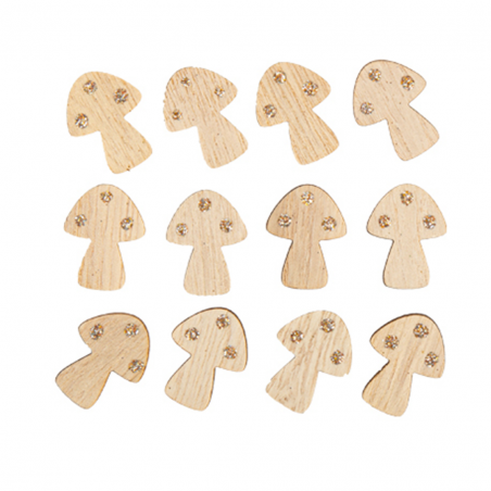 Funghetto Legno Decorativo Oro Glitter 12pz
