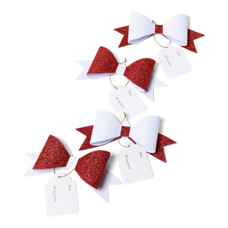 Fiocchetto Adesivo Con Etichetta Regalo 4pz Bianco Rosso