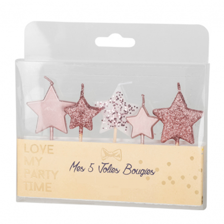 Candelina Torta Stella Glitter 7cm 5pz Rosa Gold