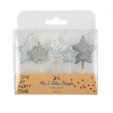 Candelina Torta Stella Glitter 7cm 5pz Argento