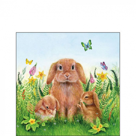 Ambiente Europe B.v. Tovagliolo 25x25 Fantasia Pasqua Ambiente Rabbit Family