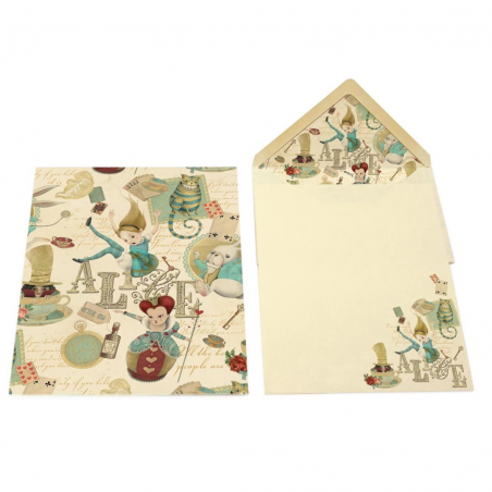 Plico 10 Buste+10 Fogli  19x25 Alice Nel Paese Delle Meraviglie