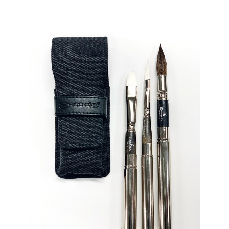 Astuccio Rotolo Porta Pennelli 22 Tasche, Tela Verde Militare, Per Acquerello E Pittura