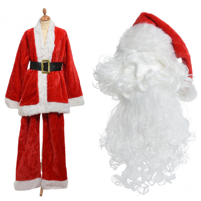 Vestito Babbo Natale Con Cappello E Barba Velluto Rosso E Bianco | Kaemingk B.v.