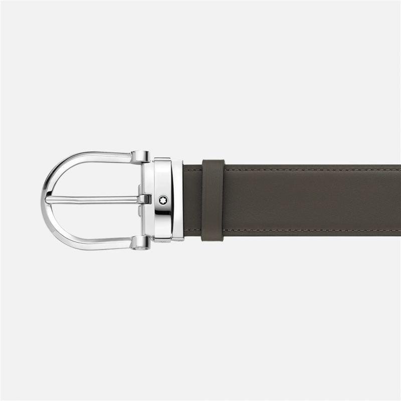 35 Mm Reversible Smoke Gray / Natural Leather Belt With Horseshoe Buckle | Montblanc