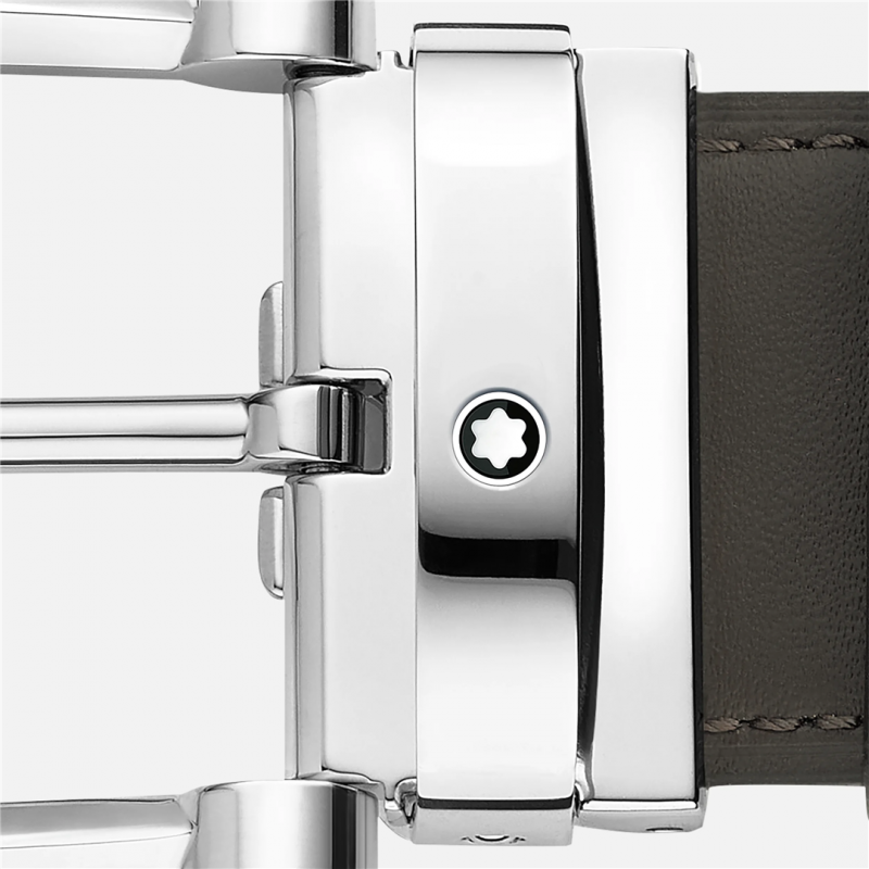 35 Mm Reversible Smoke Gray / Natural Leather Belt With Horseshoe Buckle | Montblanc