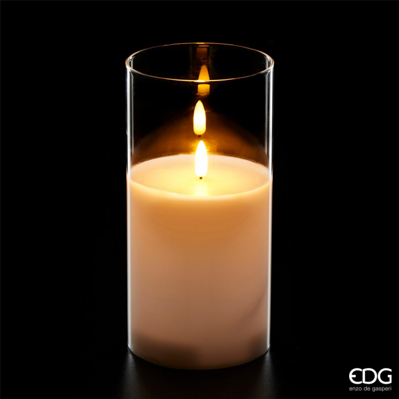 Led Candle With Glass Battery H20cm D10cm | Edg - Enzo De Gasperi