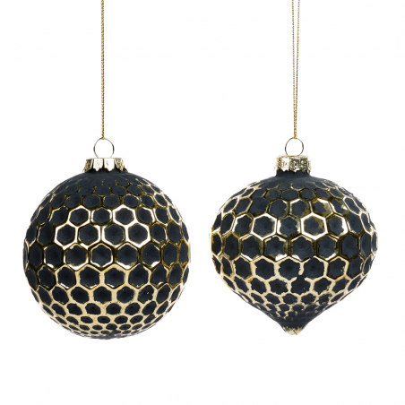 Sfera/cipolla 1pz. Vetro D08cm Alveare Nero Oro