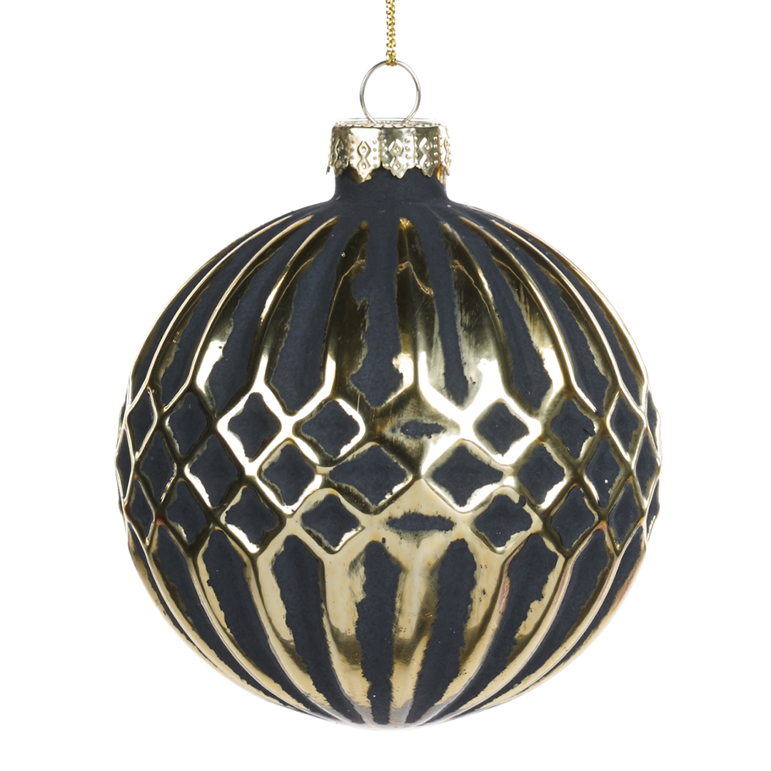 Sfera Vetro D08cm Nera Decori Oro Lurex