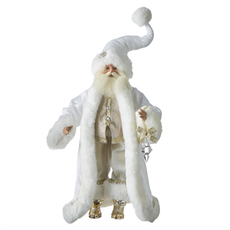 Babbo Natale Glistening White 58cm Vestito Bianco E Oro Con Pelliccia | Raz Imports
