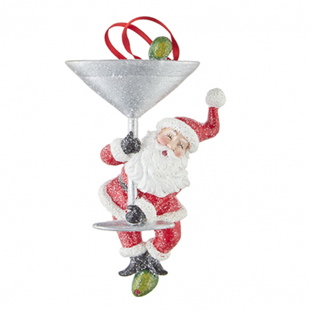 Ornamento Resina Babbo Con Bicchiere Cocktail