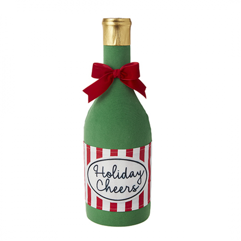 Puntale Champagne Holiday Cheer 47cm Bottiglia Verde Con Fiocco Rosso Tappo Oro | Raz Imports