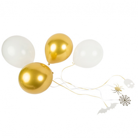 Palloncini Con Decorazioni Halloween 4pz Bianco Oro