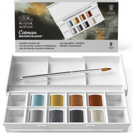Set Cotman Pocket Colori Metallici Pezzi 8 + Pennello Tascabile