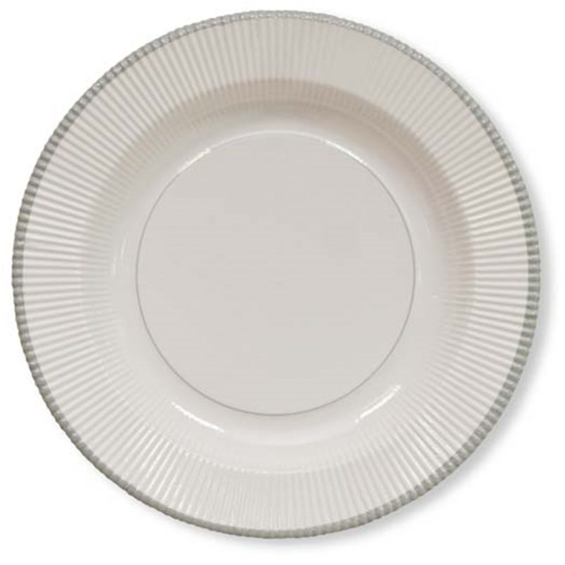 Plate Diameter 21 Cm White Lines With Silver Edge | Ex.tra.