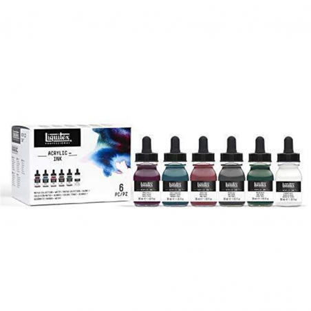 Set Inchiostri Acrilici Ink Pezzi 6 X 30 Ml. Colori Tenui + Bianco