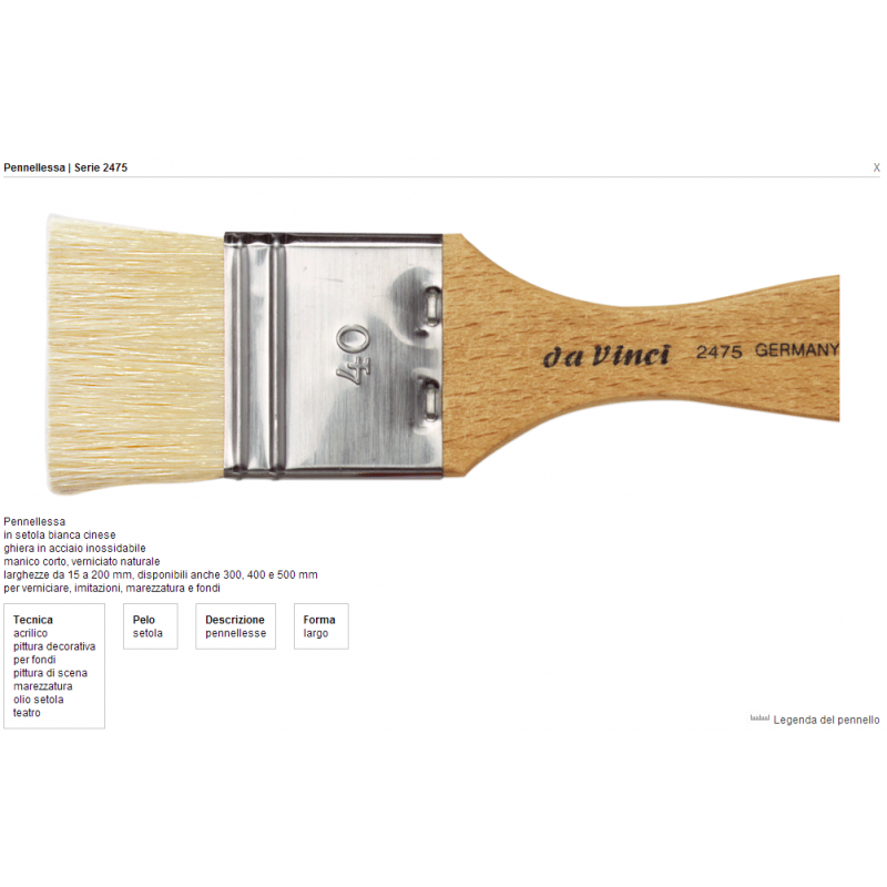 Flat Brush Series 2475 N ° 20 White Bristle Short Handle | Da Vinci