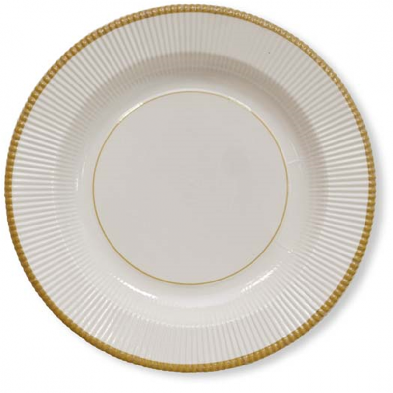 Plate Diameter 21 Cm White Lines With Gold Edge | Ex.tra.