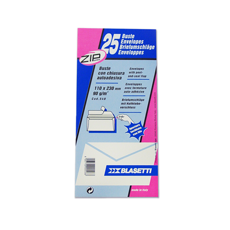 Envelope 11x23 Cm Gr. 90 Pcs. 25 With Strip Without Window Opening Zip With Thread | Blasetti