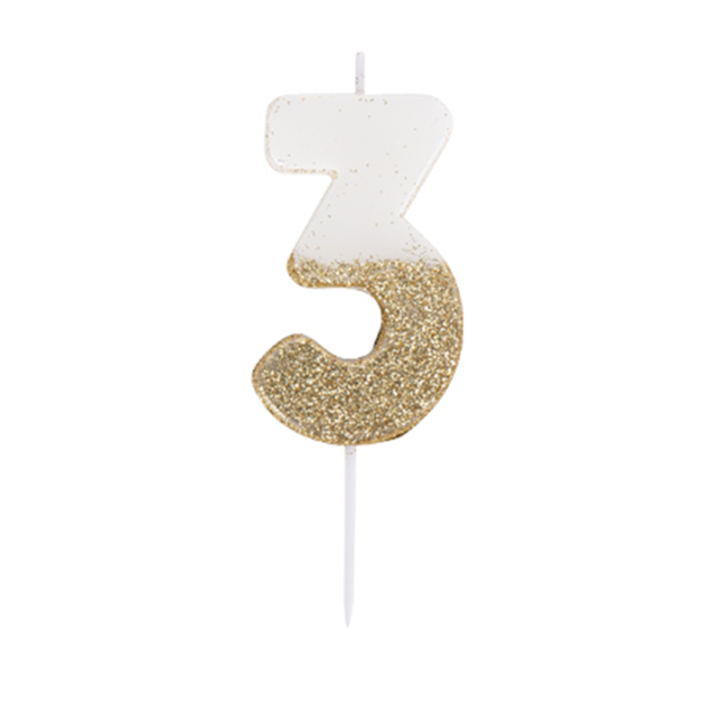 Cake Candle Number Glitter White Gold 7cm 3 | Artyfetes Factory