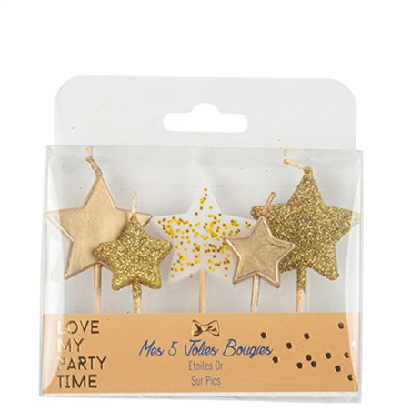 Candelina Torta Stella Glitter 7cm 5pz Oro