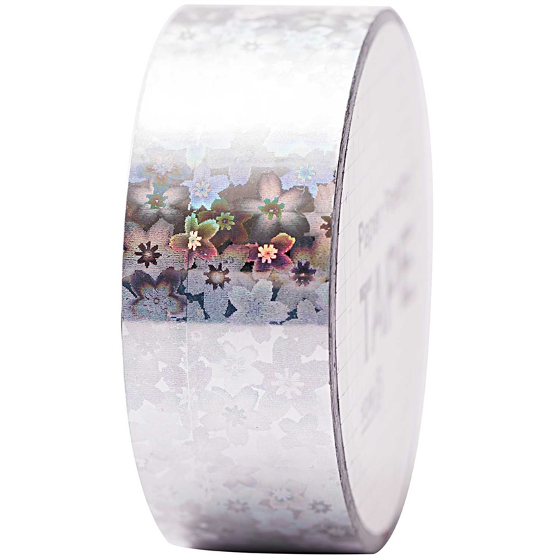 Tape 19mmx10mt Holographic Flowers Silv | Rico Design
