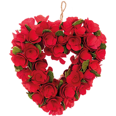 Corona Cuore Fiori Legno Rosso 28x27cm