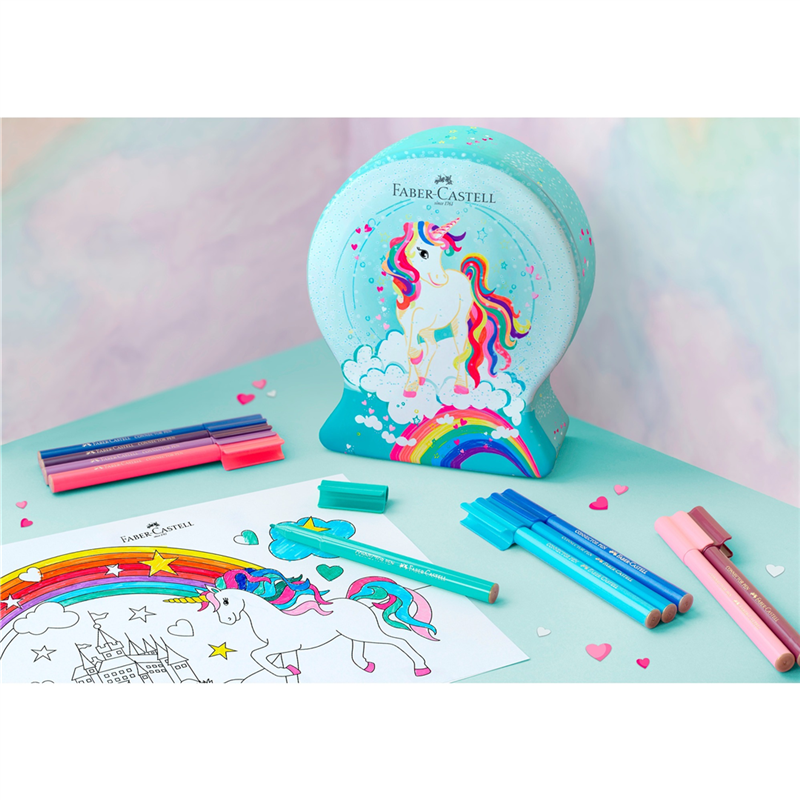 Confezione Acquerelli Connector Unicorno con 12 godets colori+ tubetto  glitter e stickers unicorno, rosa Faber-Castell