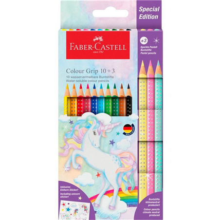Astuccio 10 Matite Colour Grip + 3 Sparkle Unicorno Edizione Speciale | Faber Castell