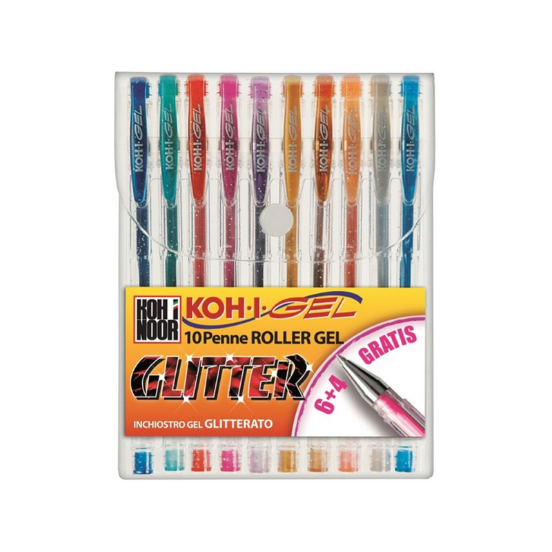 Astuccio 10 Penne Roller Gel Glitter-Colori Glitterati | Kohinoor