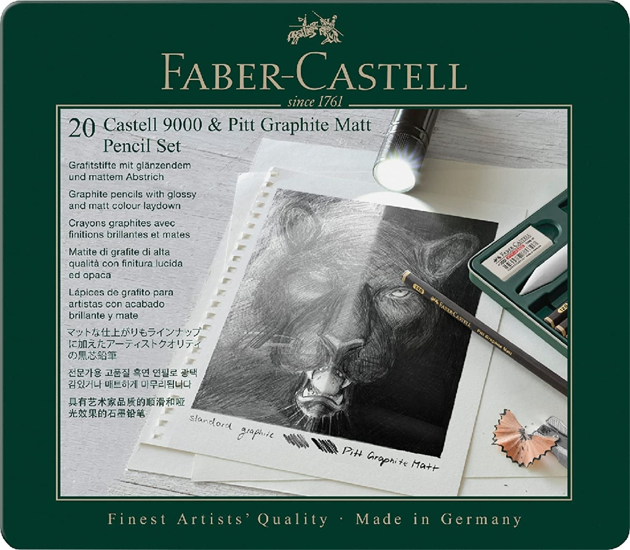 Set Pitt Graphite Matt & Castell 9000 20 Pezzi Scatola In Metallo — immagine 2