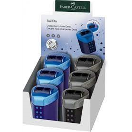 2 Holes Pencil Sharpener With Rollon Dots Tank Assorted Colors (deep Blue/midnight Black | Faber-Castell