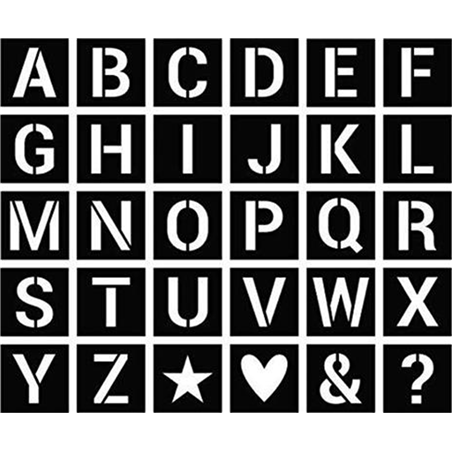 Set Di Stencils Pezzi 30 Cm. 6x6 Alfabeto Stampatello