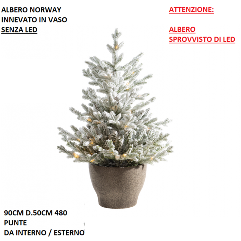 Albero Norway Innevato In Vaso Senza Led 90cm D.50cm 480 Punte Da Interno / Esterno | Decoris