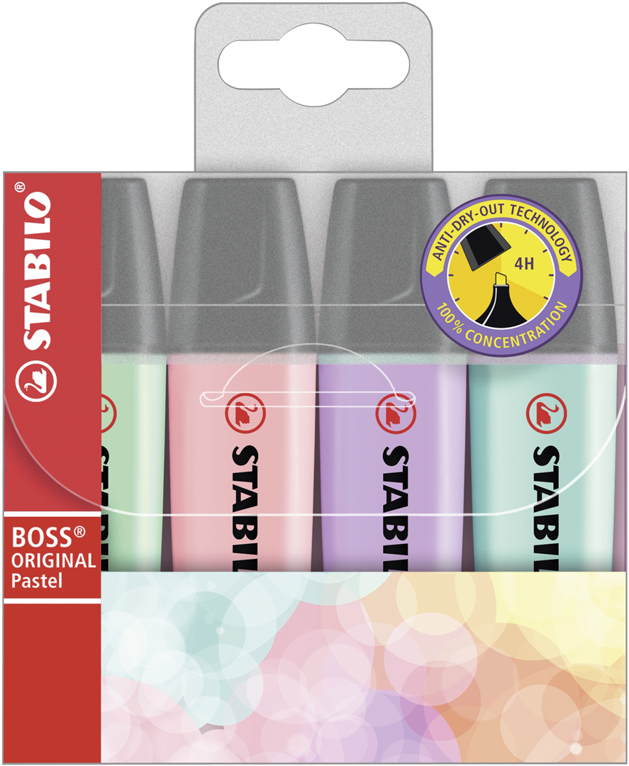 Evidenziatore - STABILO BOSS ORIGINAL Pastel - Astuccio da 4 - Colori assortiti — immagine 2