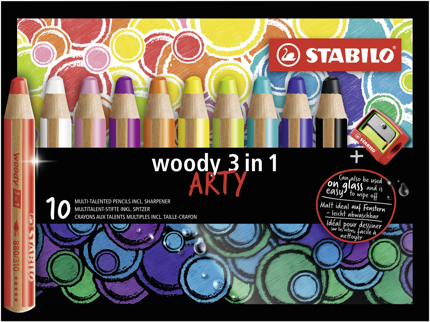MATITA COLORATA MULTI-FUNZIONE - STABILO WOODY 3 IN 1 - ARTY - ASTUCCIO DA 10 - CON TEMPERINO - COLORI ASSORTITI — immagine 3