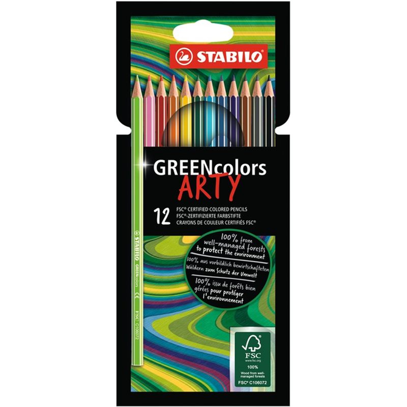 eco-friendly colored pencil - stabilo greencolors - arty - box of 12 - assorted colors