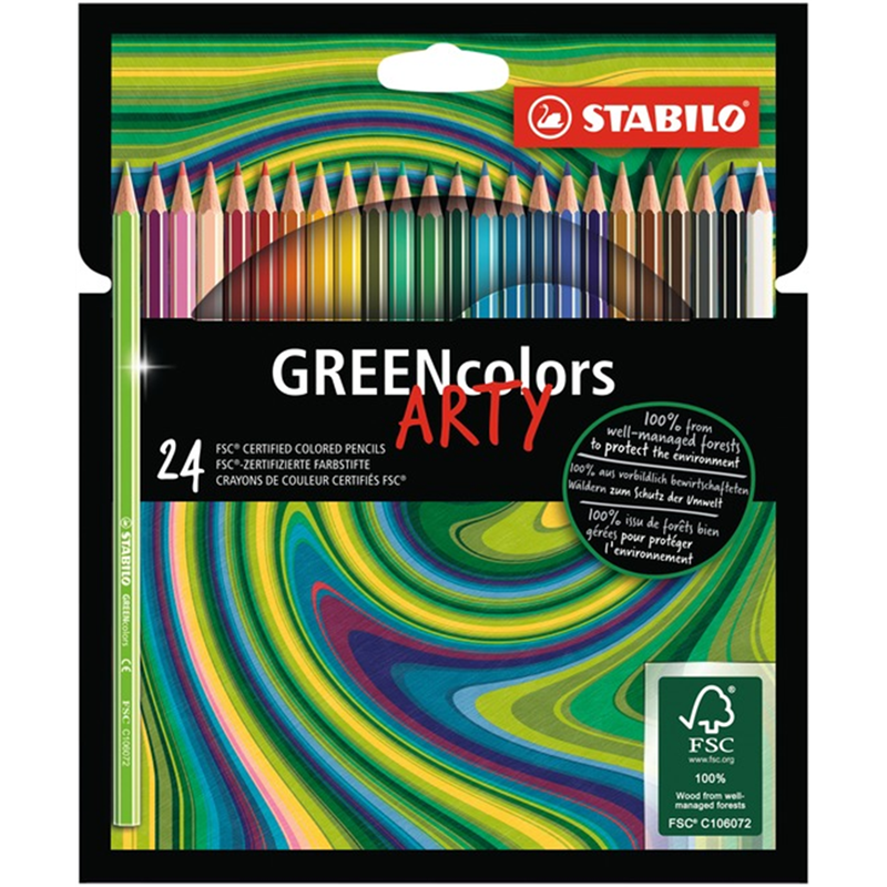 eco-friendly colored pencil - stabilo greencolors - arty - box of 24 - assorted colors