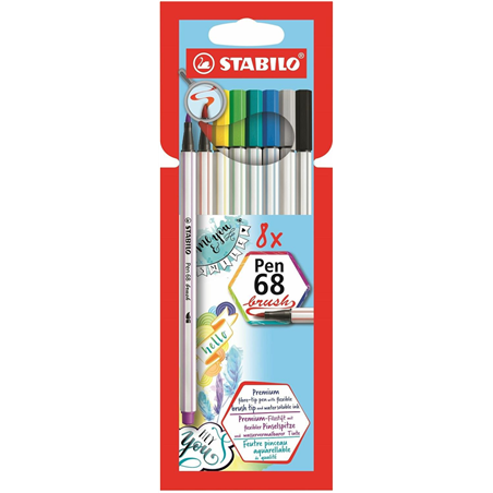 PENNARELLO PREMIUM CON PUNTA A PENNELLO - STABILO PEN 68 BRUSH - ASTUCCIO DA 8 - CON 8 COLORI ASSORTITI