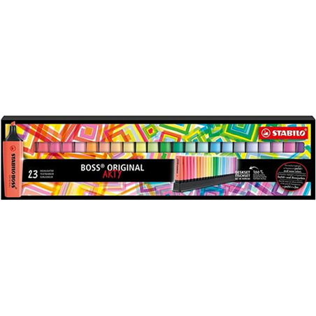 EVIDENZIATORE - STABILO BOSS ORIGINAL DESK-SET - ARTY EDITION - 23 COLORI ASSORTITI 9 NEON + 14 PASTEL