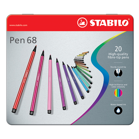 PENNARELLO PREMIUM - STABILO PEN 68 - SCATOLA IN METALLO DA 20 - COLORI ASSORTITI