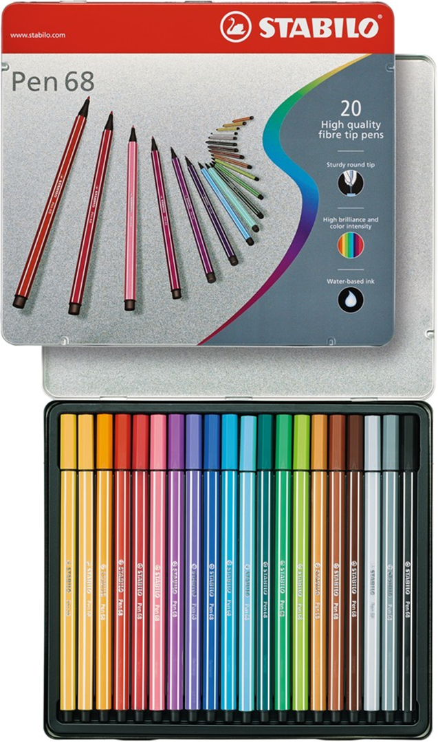 PENNARELLO PREMIUM - STABILO PEN 68 - SCATOLA IN METALLO DA 20 - COLORI ASSORTITI — immagine 2