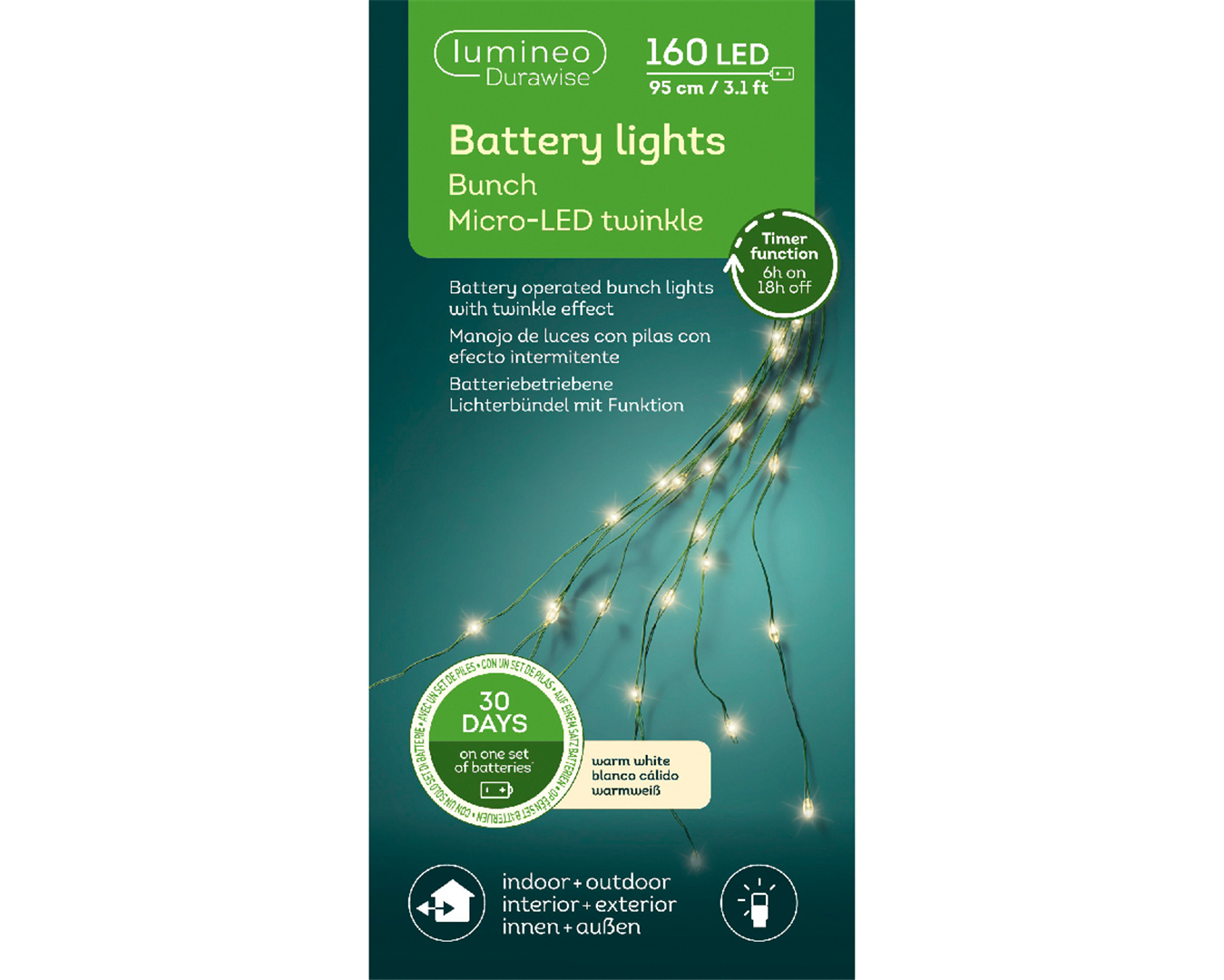 Filo 160microled Metal Durawise 95cm Filo Verde-Luce Bianca Calda-Esterno — immagine 2