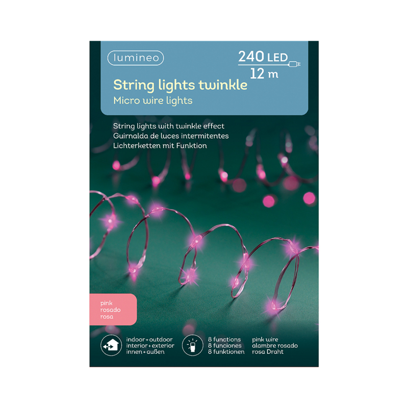 Filo 240 Microled Twinkle Effect 12mt Filo Rosa-Luce Rosa-8 Funzioni-Esterno | Kaemingk B.v.