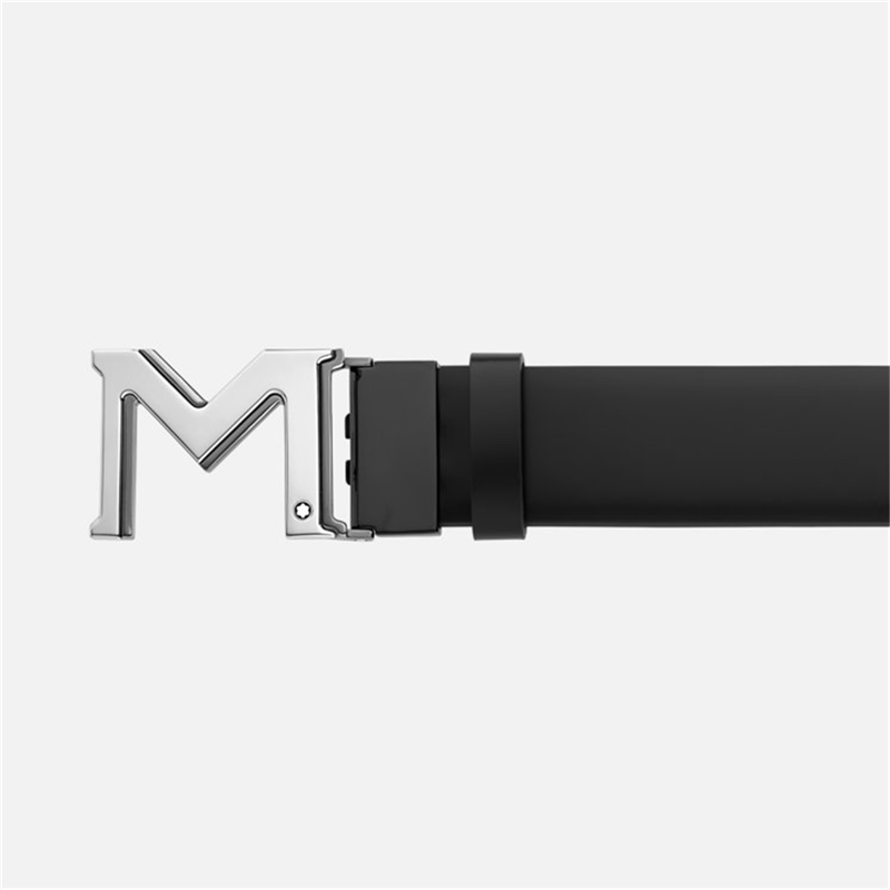 35 Mm Reversible Belt In Black/gray Leather With “m” Buckle | Montblanc