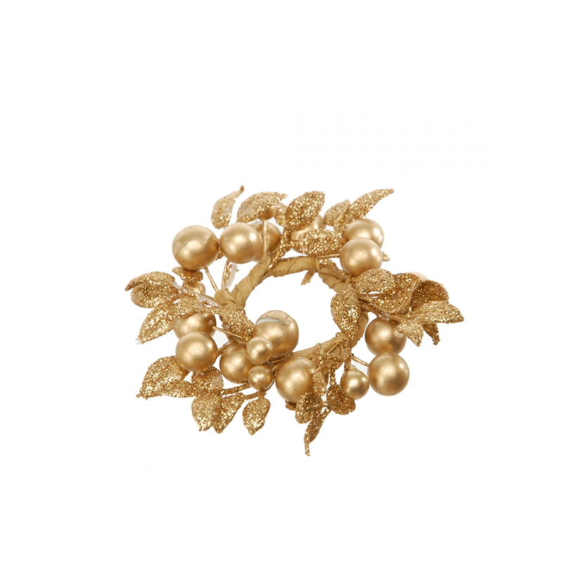 Corona Girocandela D07cm Bacche E Foglie Oro Glitter | Selezione Vertecchi